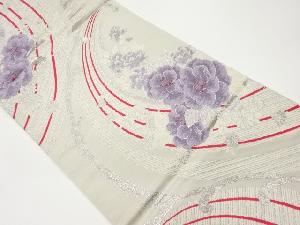 曲線に花々模様織出し袋帯